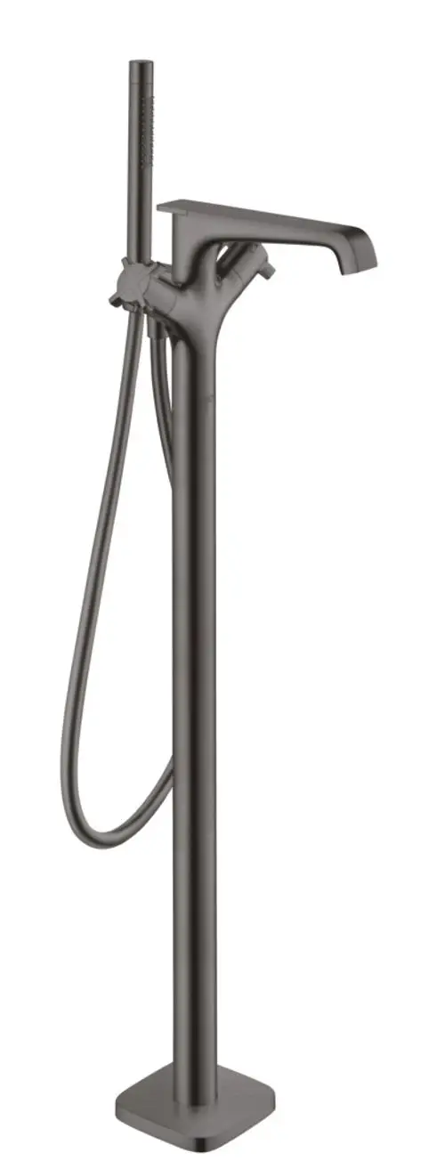Stehender Thermostat von AXOR in Brushed Black Chrome für die Badewanne. Das Produkt verfügt über eine Handbrause und ist für moderne Badezimmer konzipiert.